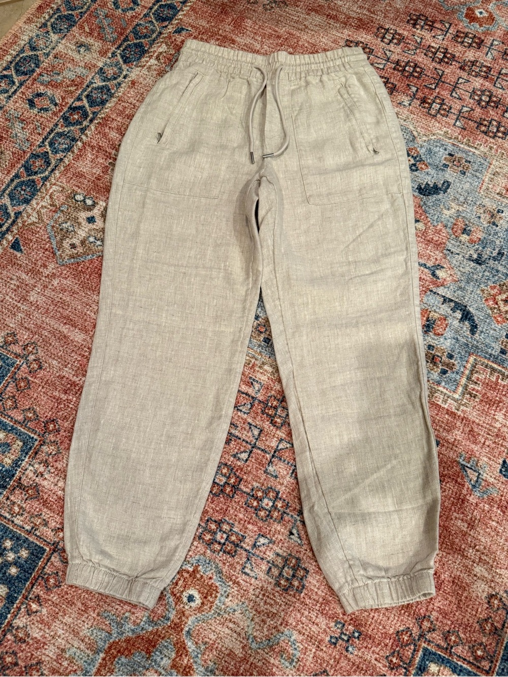 Athleta Light Beige Linen-Blend Jogger Pants